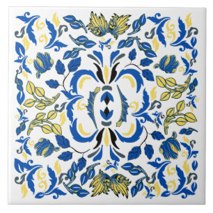 Bäume und Blätter William Morris blau weiß gelb Fliese