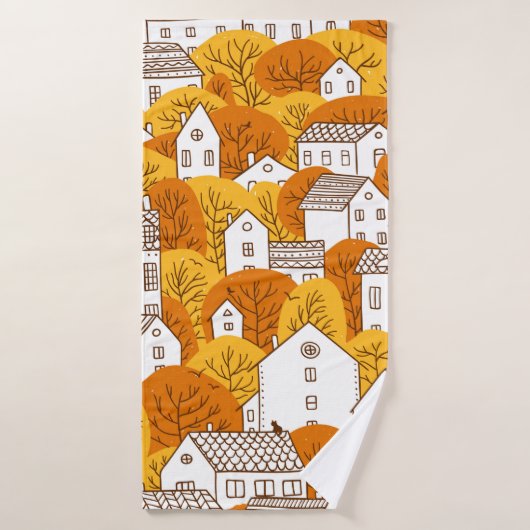 Bäume und Häuser nahtlos Muster. Herbst, Herbst Badehandtuch (Badehandtuch)