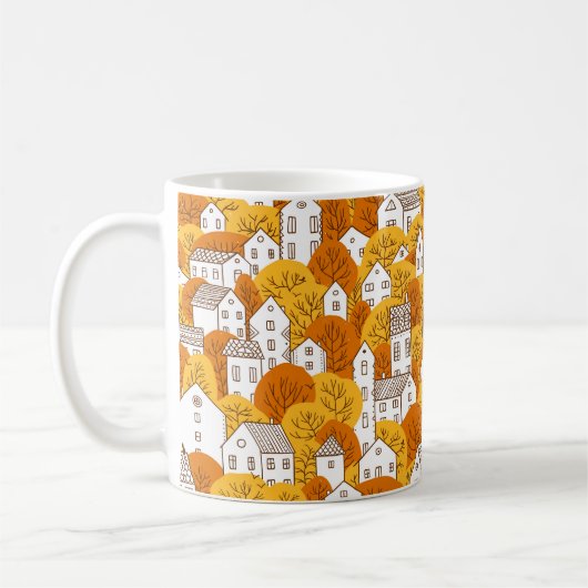 Bäume und Häuser nahtlos Muster. Herbst, Herbst Kaffeetasse (Links)