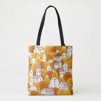 Bäume und Häuser nahtlos Muster. Herbst, Herbst Tasche
