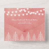 Bäume und Lichter rosa-pfirsichfarbene Winterhochz All In One Einladung (Rückseite)