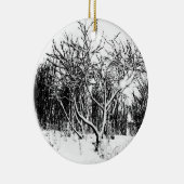 Bäume und Schnee-Szene, Schwarzweiss Keramikornament (Rechts)