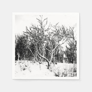 Bäume und Schnee-Szene, Schwarzweiss Serviette