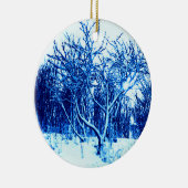 Bäume und Schneeszene, Kobaltblau Keramikornament (Rechts)