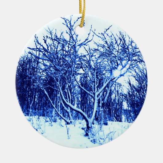 Bäume und Schneeszene, Kobaltblau Keramikornament (Vorne)