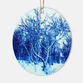 Bäume und Schneeszene, Kobaltblau Keramikornament (Links)