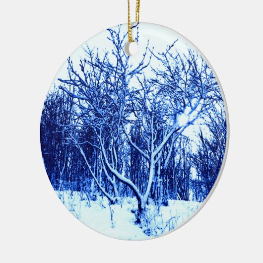 Bäume und Schneeszene, Kobaltblau Keramikornament (Links)