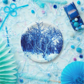 Bäume und Schneeszene, Kobaltblau Pappteller (Party)