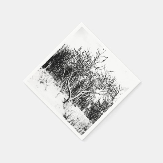 Bäume und Schneeszene, schwarz und weiß Serviette (Ecke)