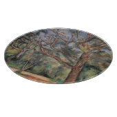 Bäume und Straße, postimpressionistische Landschaf Schneidebrett (Ecke)