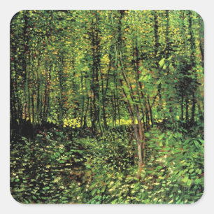 Bäume und Unterholz von Vincent van Gogh Quadratischer Aufkleber