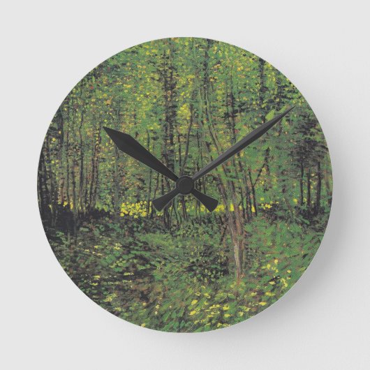 Bäume und Unterwuchs von Van Gogh Runde Wanduhr (Vorderseite)