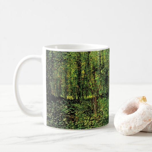 Bäume und Unterwuchs von Vincent van Gogh Kaffeetasse (Mit Donut)