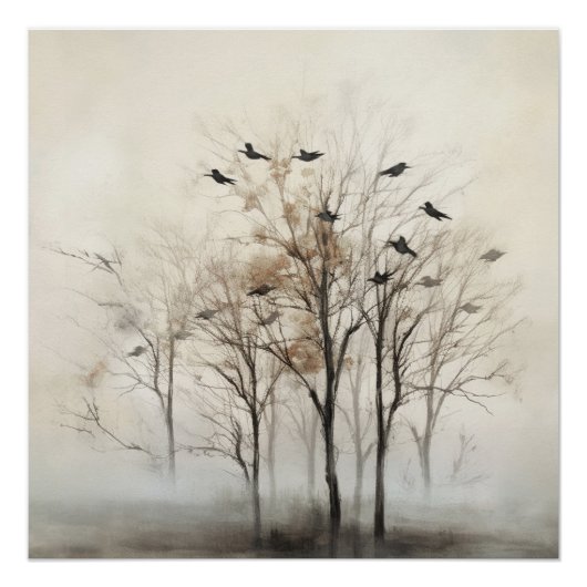 Bäume und Vögel Abstrakte Leinwand Mauer Kunst Poster (Vorderseite)