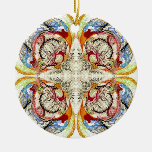 Bäume und Vogelfantasie Keramik Ornament (Vorne)