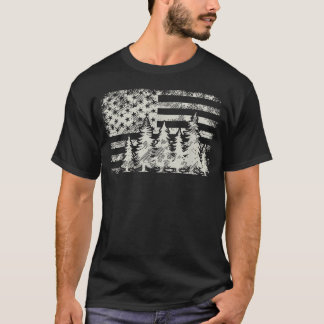 Bäume USA Natur Amerikanische Flagge T-Shirt