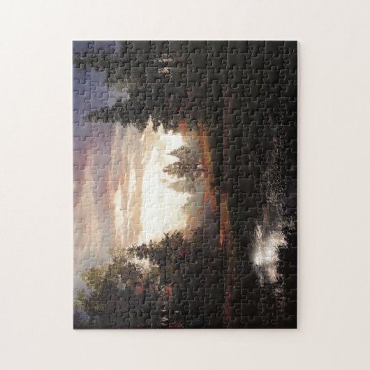 Bäume Wasserlandschaft Wolken bedecken Gras Puzzle (Vertikal)