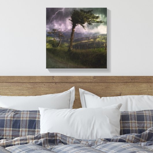 Bäume wehen während eines Donnerstürms im Wind Leinwanddruck (Insitu (Schlafzimmer))