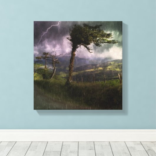 Bäume wehen während eines Donnerstürms im Wind Leinwanddruck (Insitu (Holzboden))