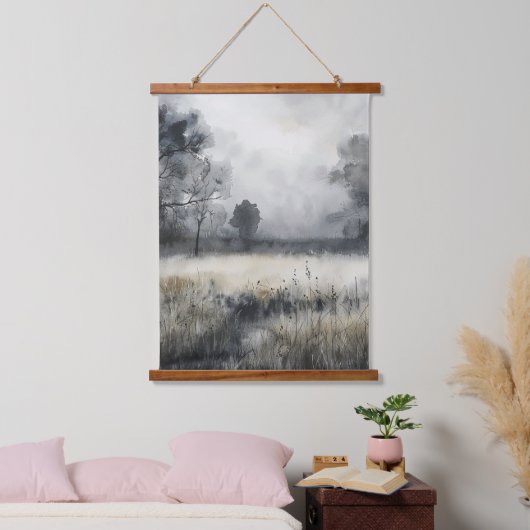 Bäume Wiese Landschaft mit geringem Lärmpegel Wandteppich Mit Holzrahmen (Schlafzimmer)