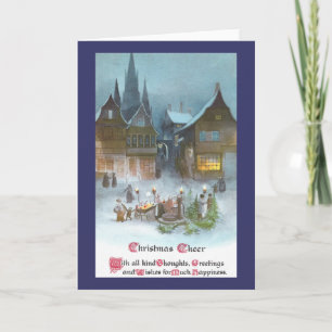 Bäume zu verkaufen auf dem alten Weihnachtsdorfpla Feiertagskarte