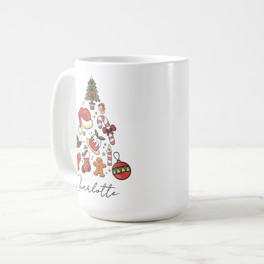 Baumförmige Weihnachtsweihnachtsfeiertage, individ Kaffeetasse (Vorderseite Links)