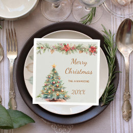 Baumgarland Rote Blumen Grün Weihnachten Party Serviette