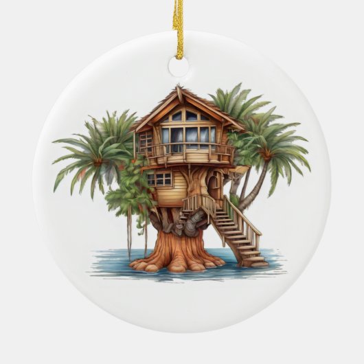 Baumhaus in Palme Keramik Ornament (Hinten)