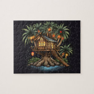 Baumhaus in Sagopalm mit Lichtern Puzzle