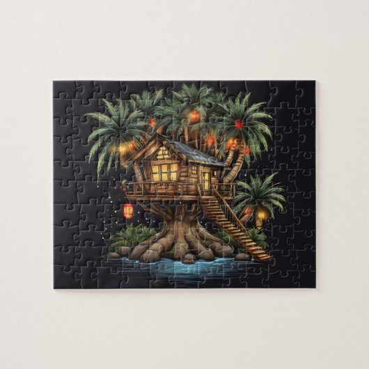 Baumhaus in Sagopalm mit Lichtern Puzzle (Horizontal)