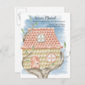 Baumhaus Wasserfarbe haben wir verschoben Zuhause Ankündigungspostkarte (Vorne/Hinten)