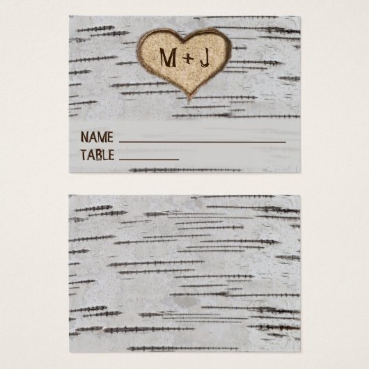 Baumherz Initialen rustikale Hochzeit Platzkarte (Vorne & Hinten)
