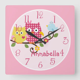 Baumhühner und Vogelkid-Kinderuhr Quadratische Wanduhr