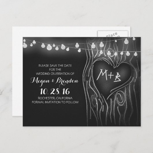 Baumkartonleuchten Save the Date Postkarten (Vorne/Hinten)