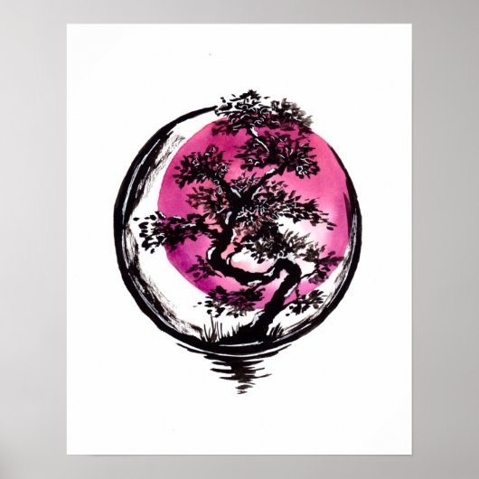 Baumkreis Rote Sonne Poster (Vorne)