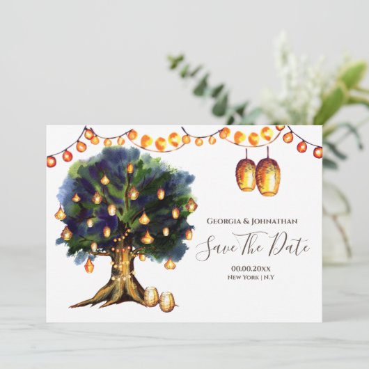 Baumleuchten rustikal-orientalische Laterne Save The Date (Stehend Vorderseite)