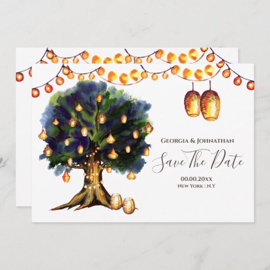 Baumleuchten rustikal-orientalische Laterne Save The Date (Vorne/Hinten)