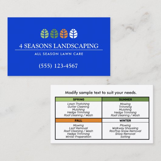 Baumlogo und Rasenservice Landscaping Blue Visitenkarte (Vorne/Hinten)