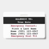 BaumNut Food Allergy Alert Label Ausweis (Rückseite)