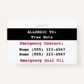 BaumNut Food Allergy Alert Label Ausweis (Rückseite)