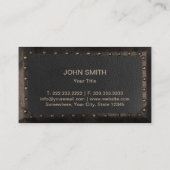 Baumongramm Vintages Leder und Metall Visitenkarte (Rückseite)