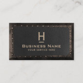 Baumongramm Vintages Leder und Metall Visitenkarte (Vorderseite)