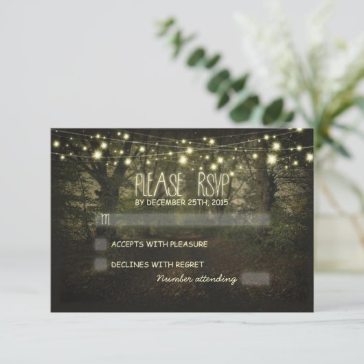 Baumpfad rustikale Hochzeitskarten RSVP (Stehend Vorderseite)