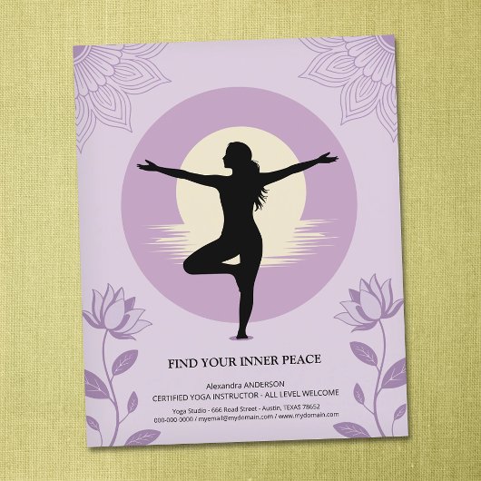 Baumpose - Yoga-Lehrer mit Lotusblumen Flyer