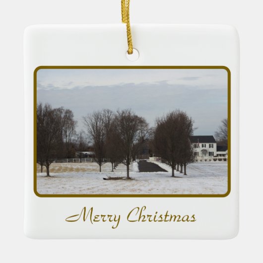 Baumreihe im Schnee Keramikornament (Vorderseite)