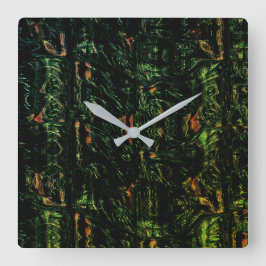 Baumrinde unter grünem Hammerglas Quadratische Wanduhr