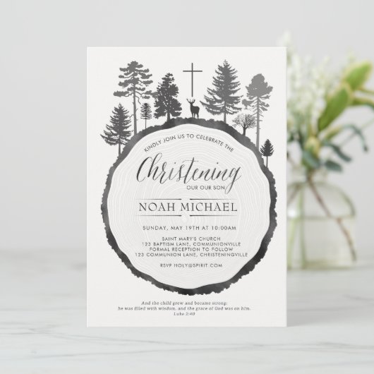 Baumring mit Hirschfeiern Einladung (Stehend Vorderseite)