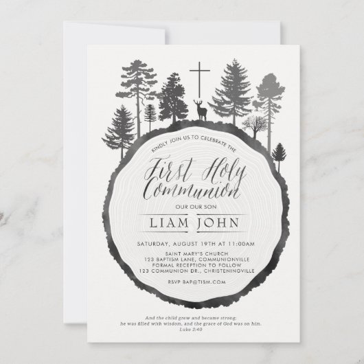 Baumring mit Hirschkommunion Einladung (Vorderseite)