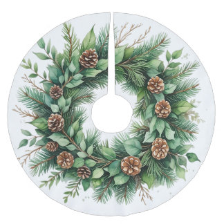Baumrock mit Kiefernreath und Cones Illustration Polyester Weihnachtsbaumdecke