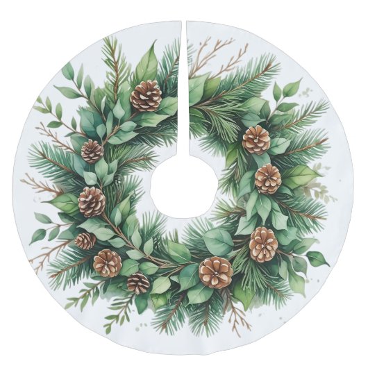 Baumrock mit Kiefernreath und Cones Illustration Polyester Weihnachtsbaumdecke (Vorderseite)